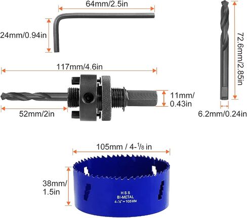 LANIAKEA 3-3/4 Inch Hole Saw 95MM Bi-Metal Annular Hole Cutter 38mm Cutting Depth HSS Variable Tooth Pitch Holesaw Set with Holesaw Arbor for Home DIYer in Saudi Arabia