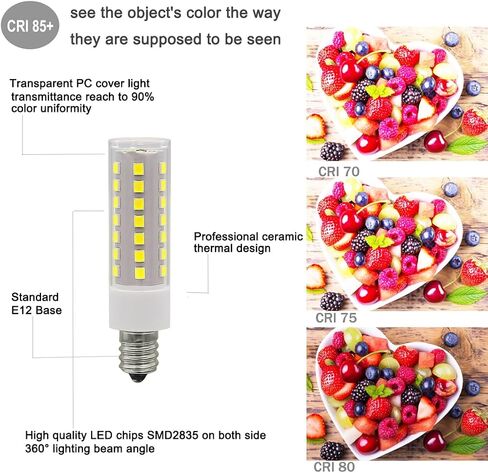 E12 مصابيح شمعدان LED 4 وات تحل محل E12 40 وات مكافئ الهالوجين، أبيض دافئ 2700K C7 T4 120V قاعدة صغيرة E12 لمروحة السقف الثريا قلادة الإضاءة مصباح الملح، غير قابل للتعتيم، 2 حزمة in Kuwait