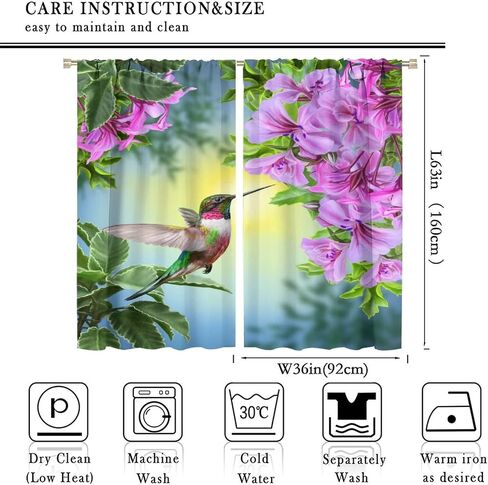 Hummingbird Blackout Curtains, Beautiful Purple Floral Hummingbird Nature Theme, for Bedroom Living Room, 2 Panel Set, 42x45 Inch in Kuwait