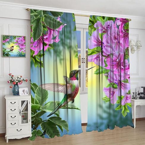 Hummingbird Blackout Curtains, Beautiful Purple Floral Hummingbird Nature Theme, for Bedroom Living Room, 2 Panel Set, 42x45 Inch in Kuwait