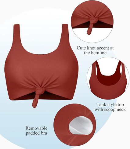 بدلة سباحة نسائية ذات رقبة واسعة وعقدة أمامية بيكيني رياضي لباس السباحة فقط in Kuwait