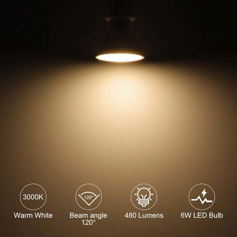 مصابيح LED ORALUCE GU10، 6 وات تعادل لمبة هالوجين 50 وات، غير قابلة للتعتيم، 6500 كلفن أبيض بارد، 120 فولت، 480 لومن، زاوية شعاع الفيضان 120 درجة، شكل MR16 لإضاءة المسار، حزمة من 6 in Kuwait