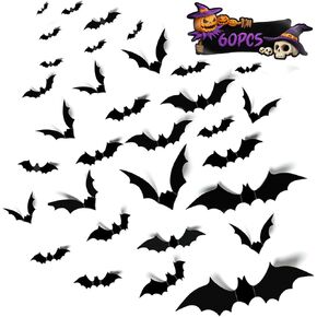ديكورات الهالوين ملصقات الخفافيش الداخلية ديكور 60 قطعة ملصقات حائط خفاش ثلاثية الأبعاد واقعية مخيفة لتزيين حفلات الهالوين ديكور منزلي للهالوين in Kuwait