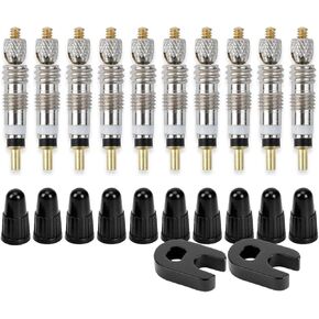 22PCS Presta Valve Core Kit with 10 Universally Compatible Presta Valve Cores, 2 Presta Valve Core Removal Tool & 10 Presta Valve Core Caps for Tubeless Road & MTB Bike Tires