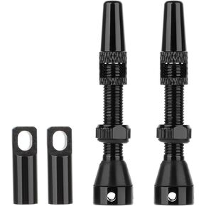 2Pcs Tubeless Presta Valve Stem 40 mm Quality Super Light Alloy Presta Valve Stem with Valve Core Remover Tool and Valve Stem Caps Integrated Core Removal Tool, Black