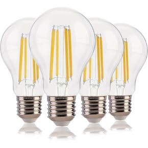 مصابيح FLSNT 200W مكافئة A23 LED، كفاءة 17W، 3010 لومن، ضوء النهار 5000K، CRI82، E26 قاعدة متوسطة، زجاج شفاف، 4 عبوات، غير قابلة للتعتيم