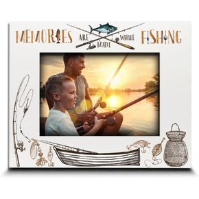 BELLA BUSTA Fishing Themed Picture Frame-Adventures, Fishing Memories Gifts-Christmas, Birthday, Father's Day, Grandpa, Daddy Present-Print (5x7 Vertical)