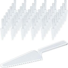 Suclain 50 Pieces Disposable Plastic Cake Cutter 9.1 Inch Plastic Cake Server Cutting Plastic Spatula Plastic Knives Pie Pizza Pastry Slicer Serving Utensils for Kitchen Wedding (Clear)