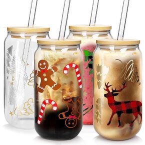 ANOTION Halloween Mugs - 18 oz Halloween Ghost Decor Ghost Mug Halloween Decorations Glass Cups Tumbler Iced Coffee Cups Glassware Cookie Jar Decor Gift Drinking Water Bottles