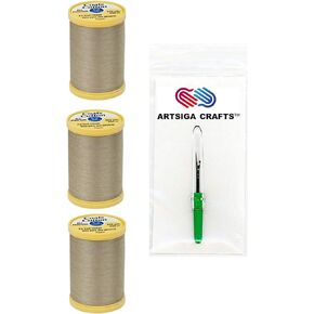 خيط خياطة كوتس آند كلارك للأغراض العامة، خيط من القطن المصري النقي، 225 ياردة (3 عبوات) حزمة طبيعية مع 1 Artsiga Crafts Seam Ripper S970-8010-3P in Kuwait