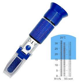 Brix Refractometer with ATC,Beer Wort Specific Gravity Meter,Handheld Hydrometer for Beer Brewing,Wine Making Supplies Kit, Dual Scale-Brix 0-32% and Specific Gravity 1.000-1.130