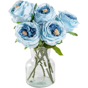 DuHouse 5Pcs Silk Roses Fake Champagne Roses with Stems Real Touch Rose Artificial Flowers for Arrangement Wedding Party Home Decoration