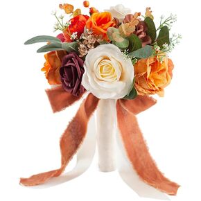 Wedding Bouquets for Bride Bridesmaids, 7 Inch Artificial Rose Flower Bridal Bouquets for Wedding, Prom, Ceremony, Homecoming, Anniversary Decor