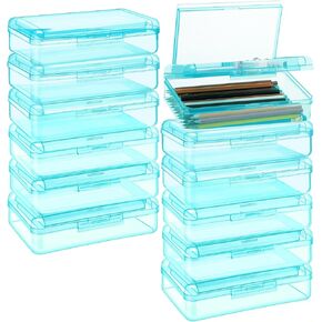 12 Pcs Clear Double Layer Large Capacity Pencil Box, Plastic Hard Pencil Case with Snap Lid, Crayon Storage Stackable Box for School Classroom Home Office Supplies(Green)