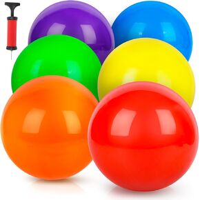 AMOR PRESENT 6PCS Inflatable Playground Ball, 8.5 Inches Bouncing Kick Ball for Kids, Giant Rubber Dodgeballs with Hand Air Pump, for Indoor Outdoor Games, Pool Toys, Party Favors