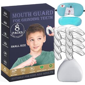 Kids Mouth Guard for Grinding Teeth, 8 Pack Moldable Night Guards Pink for Clenching Teeth | Comfortable Dental Guard | Stops Bruxism and Tmj | Including Hygiene Case & Gel Ice Pack