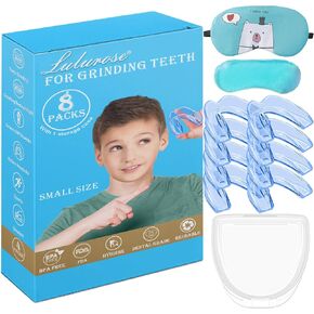 Kids Mouth Guard for Grinding Teeth, 8 Pack Moldable Night Guards Pink for Clenching Teeth | Comfortable Dental Guard | Stops Bruxism and Tmj | Including Hygiene Case & Gel Ice Pack