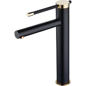 صنبور حوض الحمام بمقبض واحد من Leekayer، لمسة نهائية مزدوجة، طلاء أسود مطلي بالكروم الذهبي، فتحة واحدة، خلاط حوض مرحاض، صنبور طويل مع تصريف منبثق (بدون تدفق) حديث in Kuwait