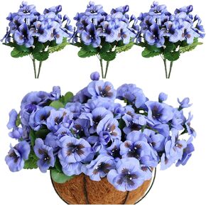 6PCS Artificial Flowers Artificial Pansy Bushes Faux Plastic Flower Fake Plants Indoor Outdoor Home Garden Decoration (Purple Blue)