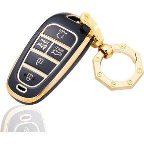 غطاء مفتاح Fob لغطاء مفتاح Hyundai-Premium مع سلسلة مفاتيح ذهبية تناسب Hyundai Sonata Santa fe Tucson (5-أبيض) in Kuwait