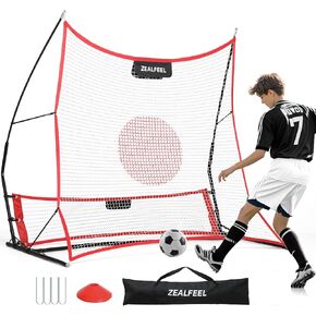 Soccer Rebounder, 2-in-1 Portable Soccer Training Equipment Net, 6x4.6ft Soccer Practice Trainer for Volley Passing Team Solo Training, Football Rebounder Wall with Carry Bag and Disc Cones