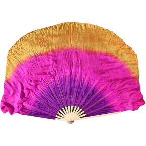 Winged Sirenny Large Single Belly Dance Silk Flutter, 45in Wide Short Silk Fan Veil Right Hand(purple gradation)