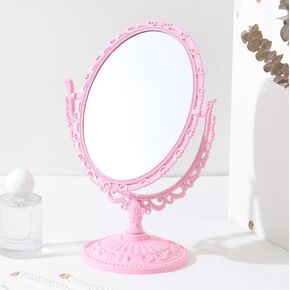 AKOAK 1 Pack Desktop Makeup Mirror, Oval Desk Makeup Mirror, Double-Sided 360-degree Rotating Makeup Mirror Bathroom Bedroom Makeup Mirror, Travel Mirror Suitable for Women (Purple)