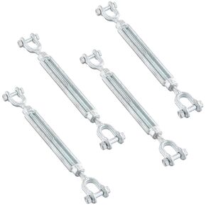 PINGEUI 4 PCS M10 Jaw and Jaw Turnbuckles, Galvanized Steel Turnbuckles, Adjustable Turnbuckles Heavy Duty for Wire Rope Cable, Working Load Limit