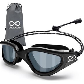 Swim Goggles, Polarized Adult Swimming Goggles Bungee Strap No Hair Pulling Anti-fog Anti UV No Leak Pool Clear Vision Goggles Smoke Black for Men Women