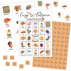 Cozy Autumn Bingo Games Cards, Fall Bingo Game Set, Thanksgiving Party Bingo Game, Autumn Bingo Supplies for Adults Family Friends, Thanksgiving Party Holiday Decorations -13