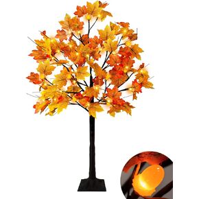Uieke 4FT 48LED Lighted Fall Maple Tree Artificial Fall Tree with 12PCS Pine Cones Lights 8 Modes Thanksgiving Fall Decorations for Home Autumn Decor Indoor Outdoor