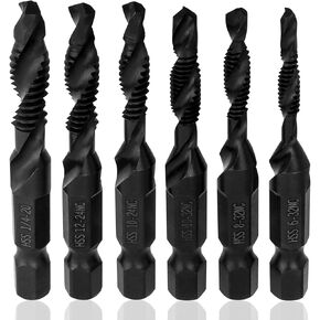 ياكاموز 6 قطع SAE رؤوس مثقاب الصنبور (6-32NC إلى 1/4-20NC)، تغيير سريع 1/4 بوصة مجموعة مثقاب سداسية ومجموعة لقم الصنبور أداة خيط لولبية للخشب المعدني والبلاستيك in Kuwait