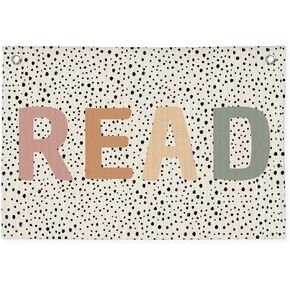 Boho Classroom Decor, Neutral Classroom Read Sign Banner, Trendy Black Dots Canvas Wall Hanging Banner Flag Decor for Reading Corner Nook, School Girl Style Classroom Decor (Boho)