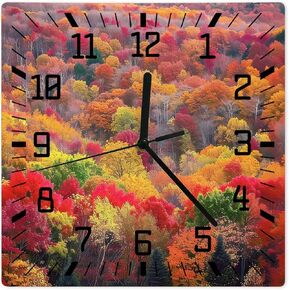 Fall Wall Clock Pumpkin Truck Battery Operated Clocks Wooden Silent Non-Ticking Wallclock 10 Inch Autumn Maple Leaves Orange Thanksgiving Square Wall Clock for Living Room Bedroom Kitchen Holiday