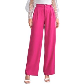 SweatyRocks Women's Casual Wide Leg High Waisted Button Down Straight Long Trousers Pants