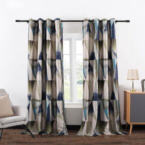 VOGOL Colorful Geometric Printed Blackout Curtains for Bedroom, Thick Soft Thermal Insulated Room Darkening Drapes, Grommet Noise Reducing Kitchen Curtain, 2 Panels, 52 x 84