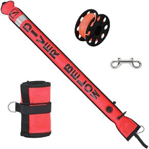 5ft Surface Marker Buoy Set, Inflatable Scuba Signal Tube with Reflective Strip, Scuba Diving Open Bottom Float (SMB) for Underwater Diving Snorkeling with 100ft Diving Spool Reel and Clip