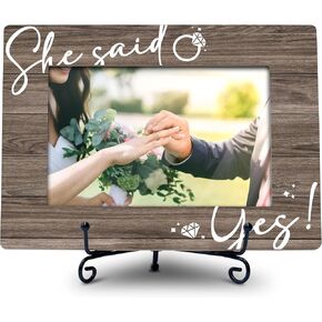 Engagement Picture Frame, 4X6 Photo Frame Wedding Gifts, Small Wooden Photo Frame With Iron Stand, Engagement Gifts For Couples, She Said Yes! -A01
