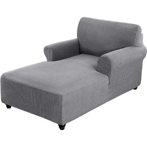 ele ELEOPTION Chaise Lounge Cover Stretch Sofa Chaise Cover with Arms Slipcover for Dog Pet Bedroom Furniture Couch Covers Washable Navy Blue