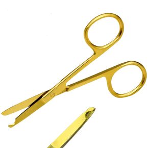 3.5" Stitch Scissors with Gold Color Coating - Premium Quality Instrument- Delicate Hook - Perfect for Suture Removal, First Aid, EMS Training (Straight)