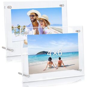 إطار صورة أكريليك مقاس 5 × 7 من RECUTMS مكون من قطعتين، إطارات صور مكتب عائمة بدون إطار من الأكريليك الشفاف مع حامل هدية لعرض سطح المكتب للمكتب المنزلي