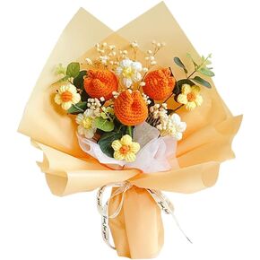 Crochet Flower Tulip Bouquet: Handmade Artificial Flower Knitted Sunflower Bouquet for Festival Wedding Graduation Anniversary (Pink)