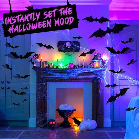 ديكورات الهالوين ملصقات الخفافيش الداخلية ديكور 60 قطعة ملصقات حائط خفاش ثلاثية الأبعاد واقعية مخيفة لتزيين حفلات الهالوين ديكور منزلي للهالوين in Kuwait