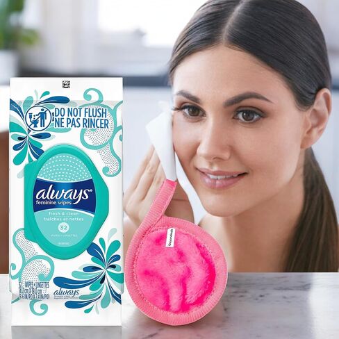 مناديل أنثوية، منعشة ورائحة، 32 قطعة قماش ناعمة قابلة للتحلل للبشرة الحساسة، درجة الحموضة متوازنة، مناديل مبللة للفترة للنساء، عبوة محمولة - حزمة مع قطعة قماش لتنظيف المكياج من بيونديلز [عبوة من 6] in Kuwait