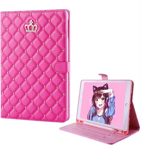 Case for iPad 10th Generation 10.9" 2022, PU Leather Crown Bling Folio Stand Cover with Built-in Apple Pencil Holder and Multiple Viewing Angles (Pink) in Kuwait