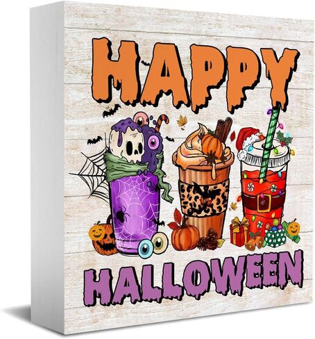 Fall Decor Halloween Decorations Home Farmhouse Decor, Halloween Decor Horror Decor Wooden Box Sign Living Room Kitchen Decor Desk Cubicle Table Bookcase Decor Accessories, Fall Decorations for Home in Kuwait