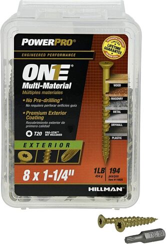 براغي PowerPro Premium One ذات الرأس المسطحة متعددة المواد، فولاذ مطلي بالإيبوكسي، مثبتة في الخشب والمعادن والخرسانة والجدران الجافة والبلاستيك، برونزية، #8 × 1 بوصة، صندوق مكون من 30 براغي in Kuwait