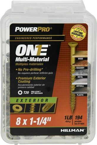 براغي PowerPro Premium One ذات الرأس المسطحة متعددة المواد، فولاذ مطلي بالإيبوكسي، مثبتة في الخشب والمعادن والخرسانة والجدران الجافة والبلاستيك، برونزية، #8 × 1 بوصة، صندوق مكون من 30 براغي in Kuwait
