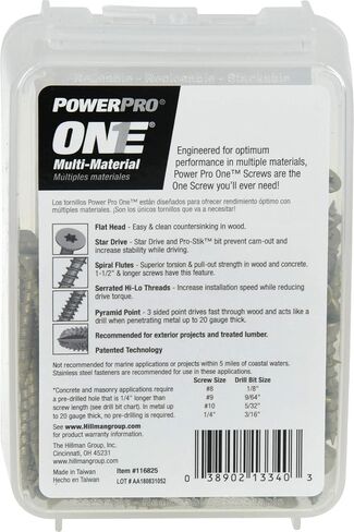 براغي PowerPro Premium One ذات الرأس المسطحة متعددة المواد، فولاذ مطلي بالإيبوكسي، مثبتة في الخشب والمعادن والخرسانة والجدران الجافة والبلاستيك، برونزية، #8 × 1 بوصة، صندوق مكون من 30 براغي in Kuwait