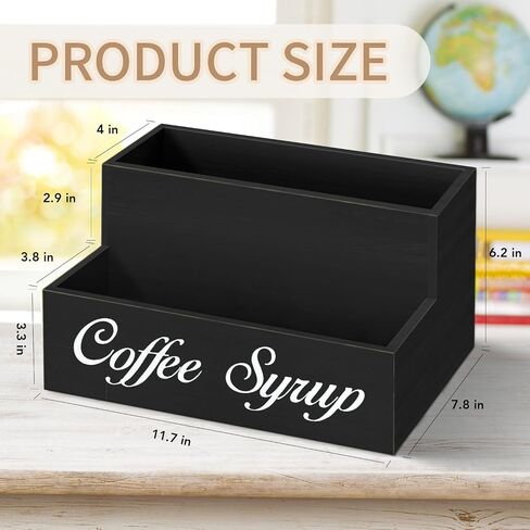 Countertop Coffee Station Organizer Coffee Bar Accessories, 2 Tier Coffee Syrup Organizer Rack, Wood Coffee Condiment Organizer 6 Syrup Bottles Dispenser Holder, Farmhouse Cup Holder for Coffee Lover in Saudi Arabia